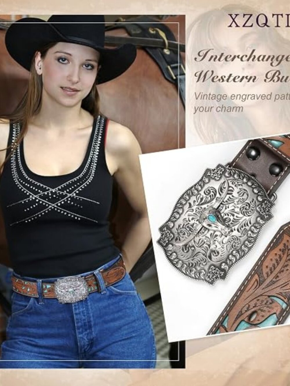 Women Men Genuine Leather Belt Vintage Ladies Western Belt Engraved Tooled - Picture 6 of 6